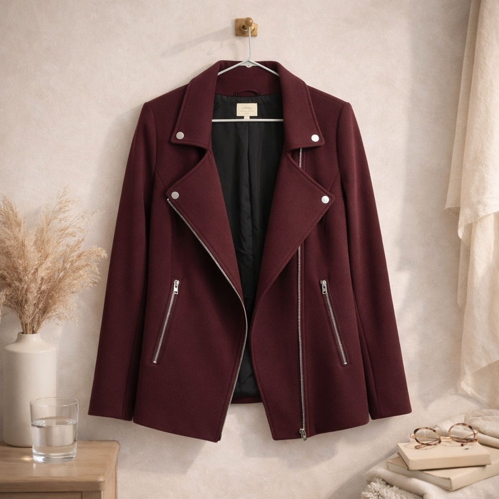 Wilfred Free Moto Blazer Burgundy Zip Jacket Aritzia Small
